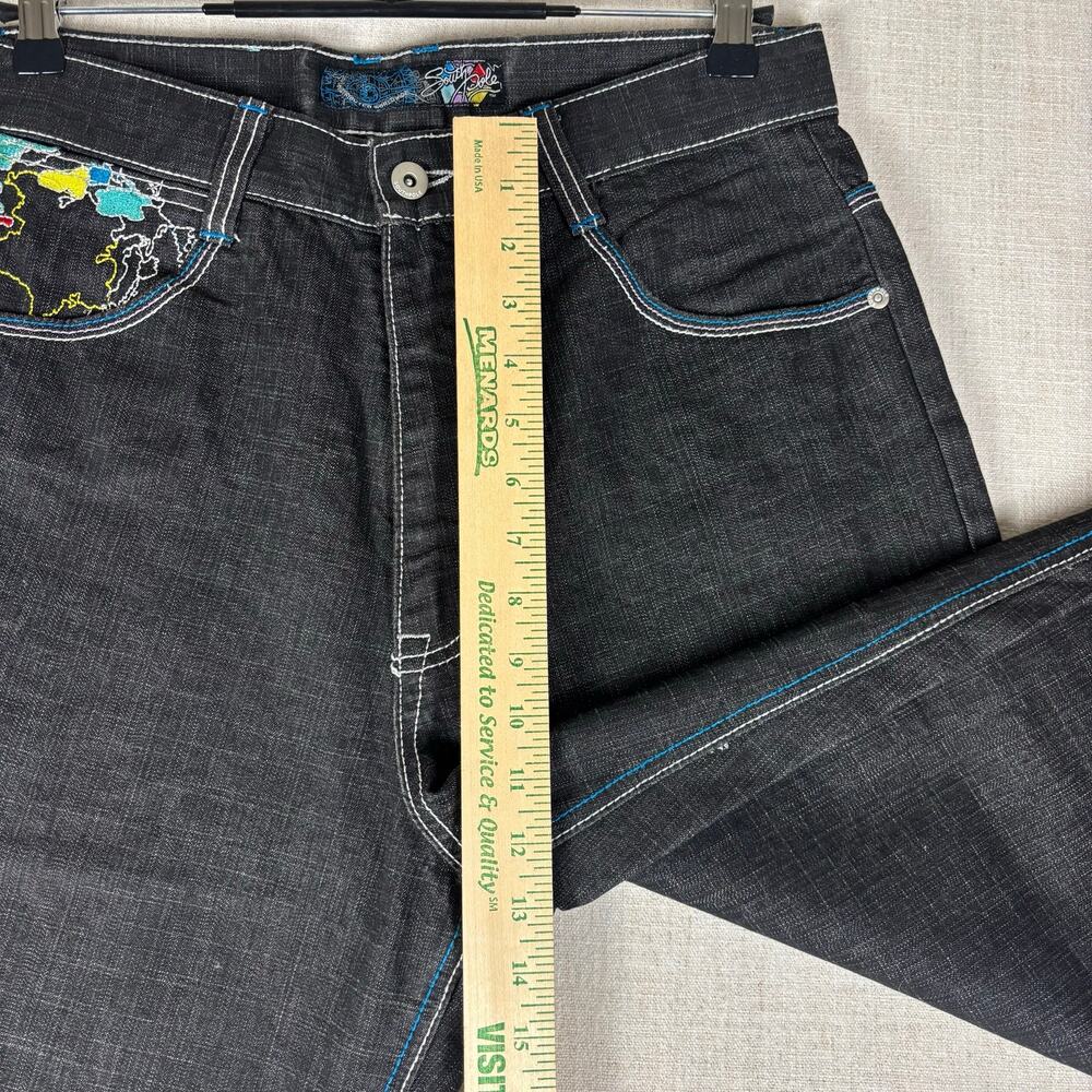 Southpole Y2K Baggy Skater Map Embroidered Sz 32 Denim Jeans - Picture 12 of 14
